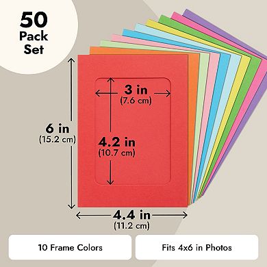 Juvale 50-pack Cardboard Picture Frames With Clips, 10 Colors, 4x6 In
