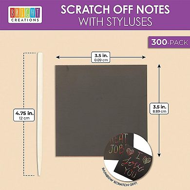 Rainbow Scratch Off Notes With 2 Wood Styluses Sticks (3.5 In, 300 Sheets)