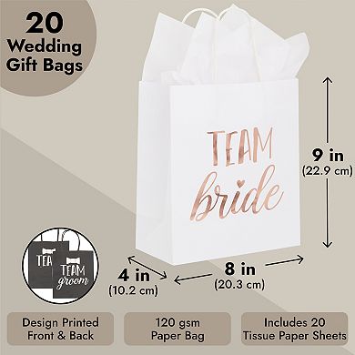 20 Pack Bride And Groom Gift Bags With Tissue Paper For Wedding, 8 X 4 X 9 In