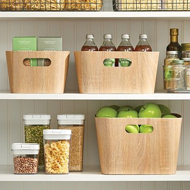 mDesign 12" x 12" x 6" Wood Grain Kitchen Food Storage Bin with Handles - 6 Pack