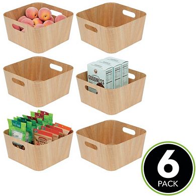 mDesign 12" x 12" x 6" Wood Grain Kitchen Food Storage Bin with Handles - 6 Pack