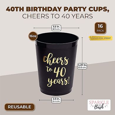 16 Pack 40 Birthday Party Cups For Cheers To 40 Years Celebrations, 16 Oz