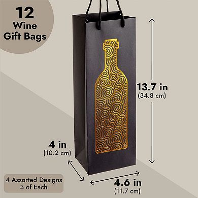 12 Pack Wine Bottle Bags With Handles For Anniversary (4 Foiled Design)