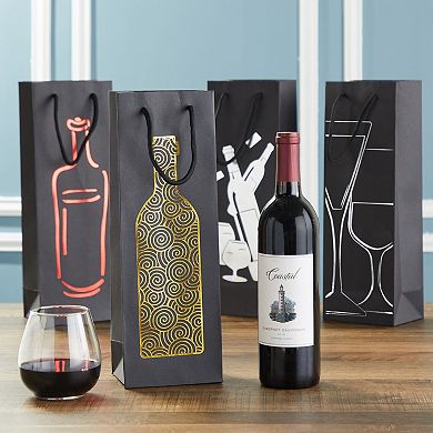 12 Pack Wine Bottle Bags With Handles For Anniversary (4 Foiled Design)