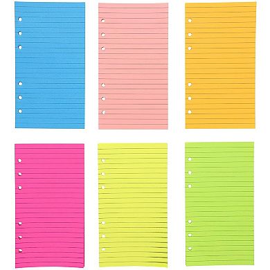 6 Pack 40 Sheets Each 6 Hole Ring Punch Lined Filler Paper, 6.8x3.75", Neon