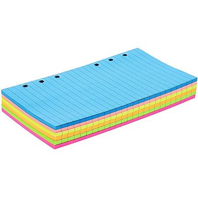 6 Pack 40 Sheets Each 6 Hole Ring Punch Lined Filler Paper, 6.8x3.75", Neon