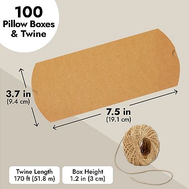 100-pack Pillow Boxes With Twine For Jewelry Party Favor Gift Card (7.5x3.7 In)