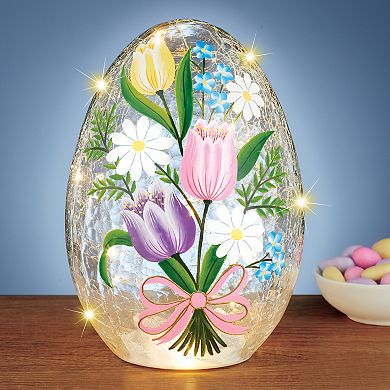 Collections Etc Led Lighted Tulip Crackled Glass Egg Decoration