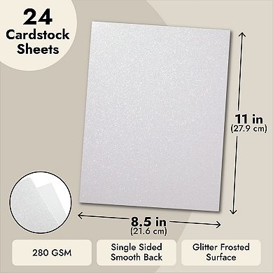 24 Sheets White Glitter Cardstock Diy Crafts, Scrapbooking, 280gsm, 8.5 X 11 In
