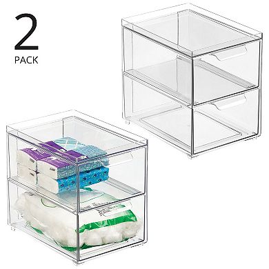 mDesign Clarity 8" x 6" x 7.5" Plastic Stackable 2-Drawer Storage Organizer, 2 Pack