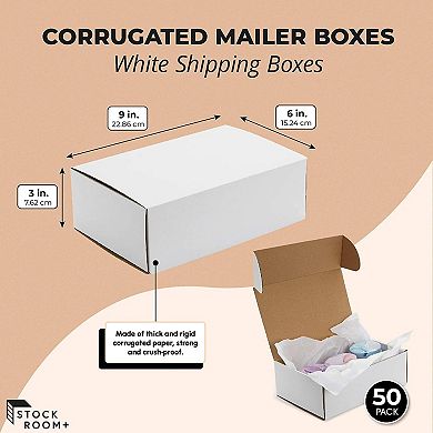 50-pack White Corrugated Boxes 9x6x3, Cardboard Mailers For Packaging Packing