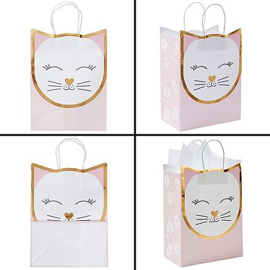 15 Pack Cat Gift Bags For Birthday Party Favors, 20 Sheets Of Tissue Paper, 8x10