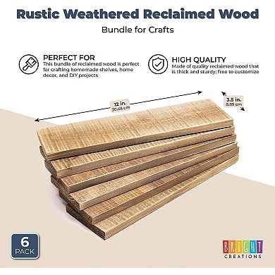 Rustic Style Weathered Reclaimed Wood Bundle For Crafts (3.5x12x0.5 In, 6 Pack)