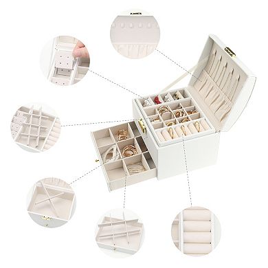 3 Layer Jewelry Box Jewelry Case Storage With Drawer Removable Jewelry Tray