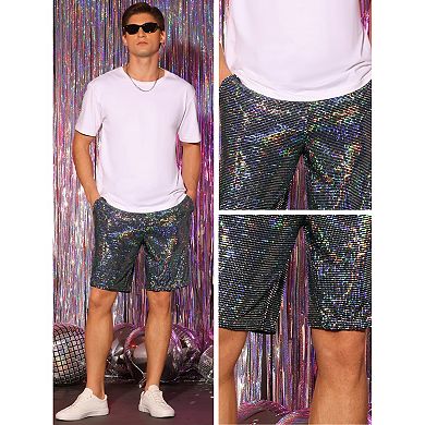 Sequins Shorts For Men's Summer Elastic Waist Party Nightout Short Pants