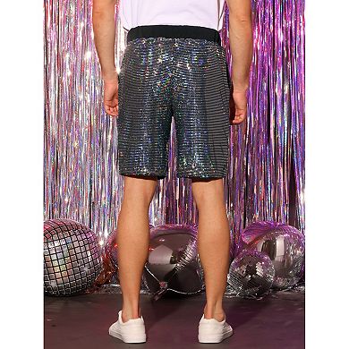 Sequins Shorts For Men's Summer Elastic Waist Party Nightout Short Pants