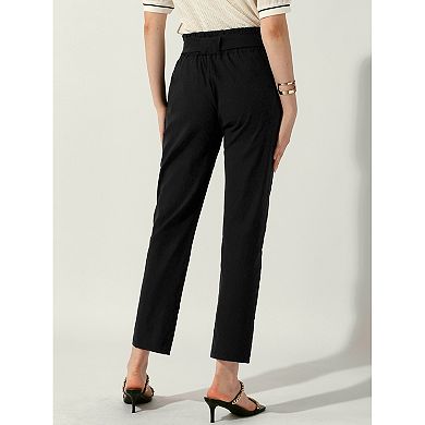 Women's Paper Bag Pants High Waist With Pockets Tie Casual Office Cropped Trousers