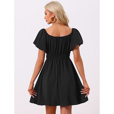 Women's Summer Off The Shoulder Short Sleeve Strapless Mini Short Dress