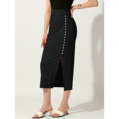 Women's Pencil Basic Skirt Midi Casual Side Split Slit Ribbed Knit Bodycon Skirts