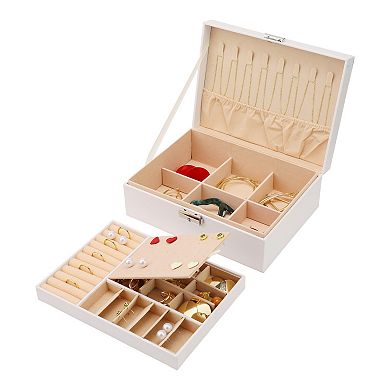 Jewelry Box For Women 2 Layer Large Pu Jewelry Storage For Earrings
