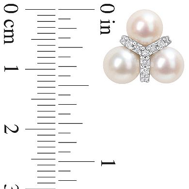 Stella Grace Sterling Silver White Topaz & Freshwater Cultured Pearl Floral Stud Earrings