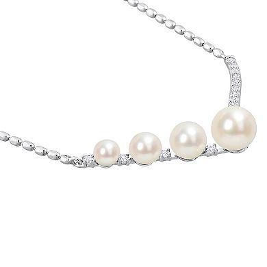 Stella Grace Sterling Silver Lab-Created White Sapphire & Freshwater Cultured Pearl Chevron Necklace