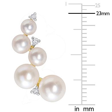 Stella Grace 18k Gold Over Silver White Topaz & Freshwater Cultured Pearl Climber Earrings