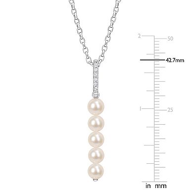 Stella Grace Sterling Silver White Topaz & Freshwater Cultured Pearl Drop Pendant Necklace