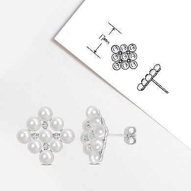 Stella Grace Sterling Silver Diamond Accent & Freshwater Cultured Pearl Cluster Stud Earrings