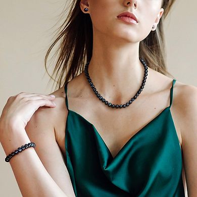 Stella Grace Black Freshwater Cultured Pearl Necklace, Stretch Bracelet & Stud Earrings 3-piece Set
