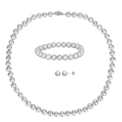 Stella Grace Grey Freshwater Cultured Pearl Necklace, Stretch Bracelet & Stud Earrings 3-piece Set