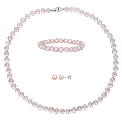 Stella Grace Pink Freshwater Cultured Pearl Necklace, Stretch Bracelet & Stud Earrings 3-piece Set