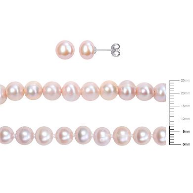 Stella Grace Pink Freshwater Cultured Pearl Necklace, Stretch Bracelet & Stud Earrings 3-piece Set