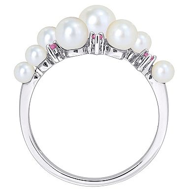 Stella Grace Sterling Silver Pink Sapphire & Freshwater Cultured Pearl Fashion Ring