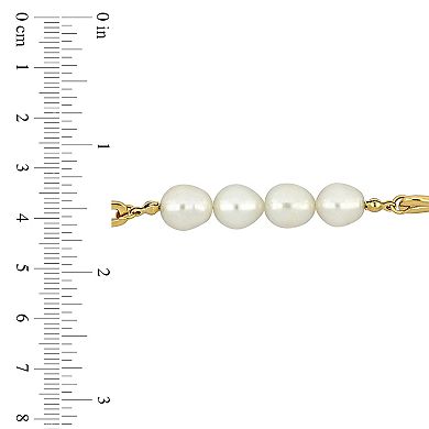 Stella Grace 18k Gold Over Silver Freshwater Cultured Pearl Twisted Oval Links Bracelet