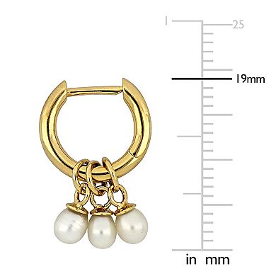 Stella Grace 18k Gold Over Silver Freshwater Cultured Pearl Huggie Hoop Earrings