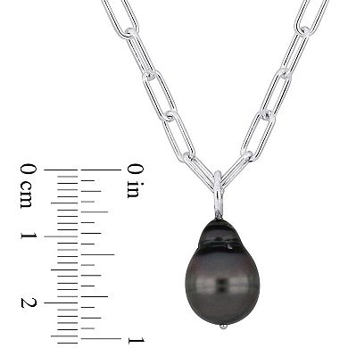 Stella Grace Sterling Silver Black Tahitian Cultured Pearl Drop Necklace