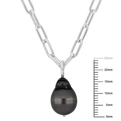 Stella Grace Sterling Silver Black Tahitian Cultured Pearl Drop Necklace