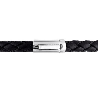Stella Grace Men's Freshwater Black Cultured Pearl & Black Diamond Braided Leather Bracelet