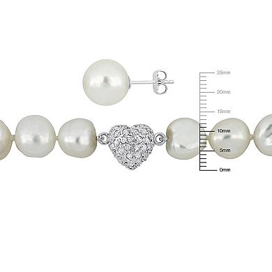 Stella Grace Freshwater Cultured Pearl & Cubic Zirconia Necklace & Stud Earrings Set