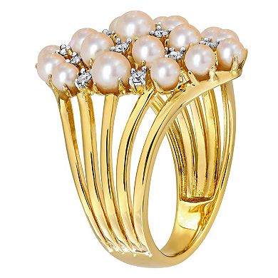 Stella Grace 18k Gold Over Silver 1/5 Carat T.W. Diamond & Freshwater Cultured Pearl Cluster Ring