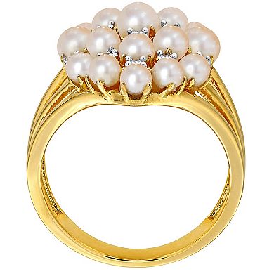 Stella Grace 18k Gold Over Silver 1/5 Carat T.W. Diamond & Freshwater Cultured Pearl Cluster Ring