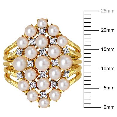 Stella Grace 18k Gold Over Silver 1/5 Carat T.W. Diamond & Freshwater Cultured Pearl Cluster Ring