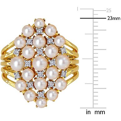 Stella Grace 18k Gold Over Silver 1/5 Carat T.W. Diamond & Freshwater Cultured Pearl Cluster Ring