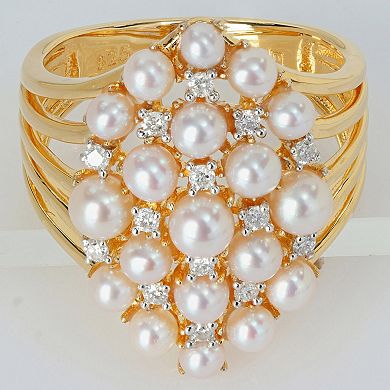 Stella Grace 18k Gold Over Silver 1/5 Carat T.W. Diamond & Freshwater Cultured Pearl Cluster Ring