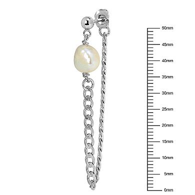 Stella Grace Sterling Silver Freshwater Cultured Pearl Chain Earrings