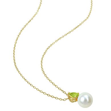 Stella Grace 18k Gold Over Silver Peridot & Freshwater Cultured Pearl Drop Pendant Necklace