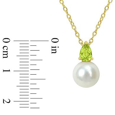 Stella Grace 18k Gold Over Silver Peridot & Freshwater Cultured Pearl Drop Pendant Necklace