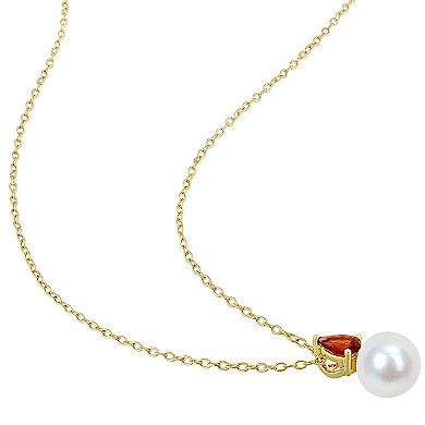 Stella Grace 18k Gold Over Silver Garnet & Freshwater Cultured Pearl Drop Pendant Necklace