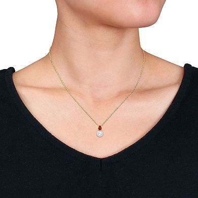Stella Grace 18k Gold Over Silver Garnet & Freshwater Cultured Pearl Drop Pendant Necklace